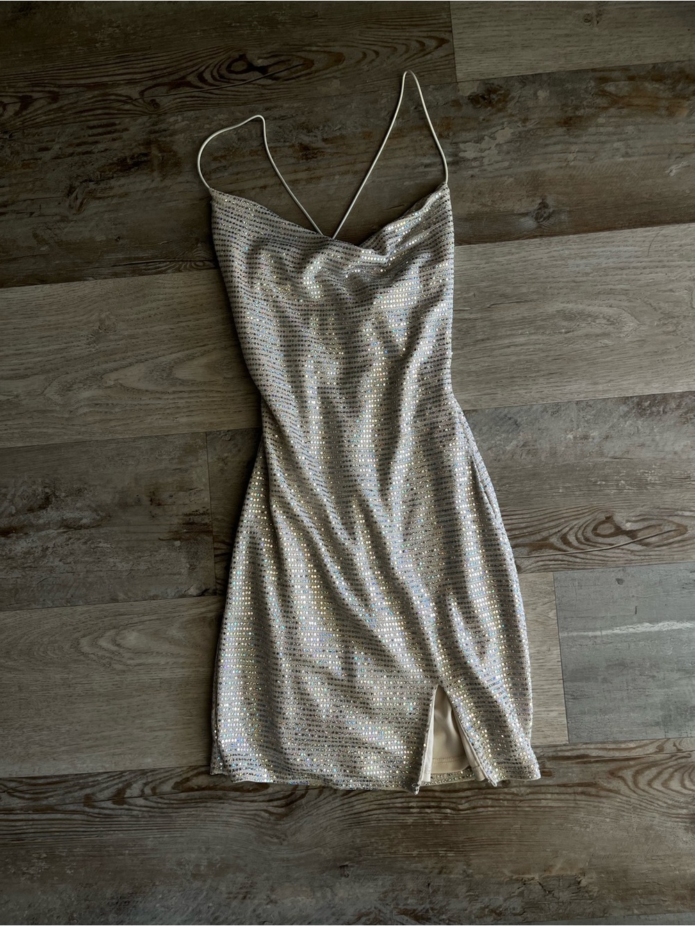 City Studio- Silver Sequin Mini Dress with Spaghetti Straps